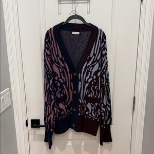 Elegant Navy and Mauve Cardigan Sweater